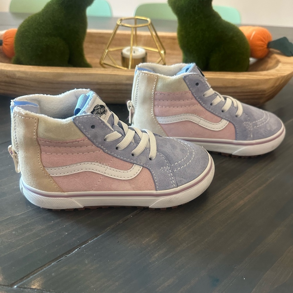 Kids High-Top Sneakers - Pink, Blue, and Tan